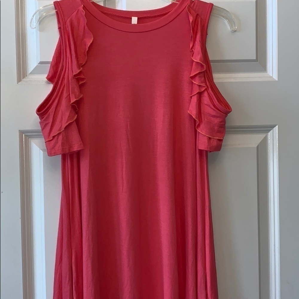 Two Pocket Cold-Shoulder Ruffle Dress - Picture 2 of 5